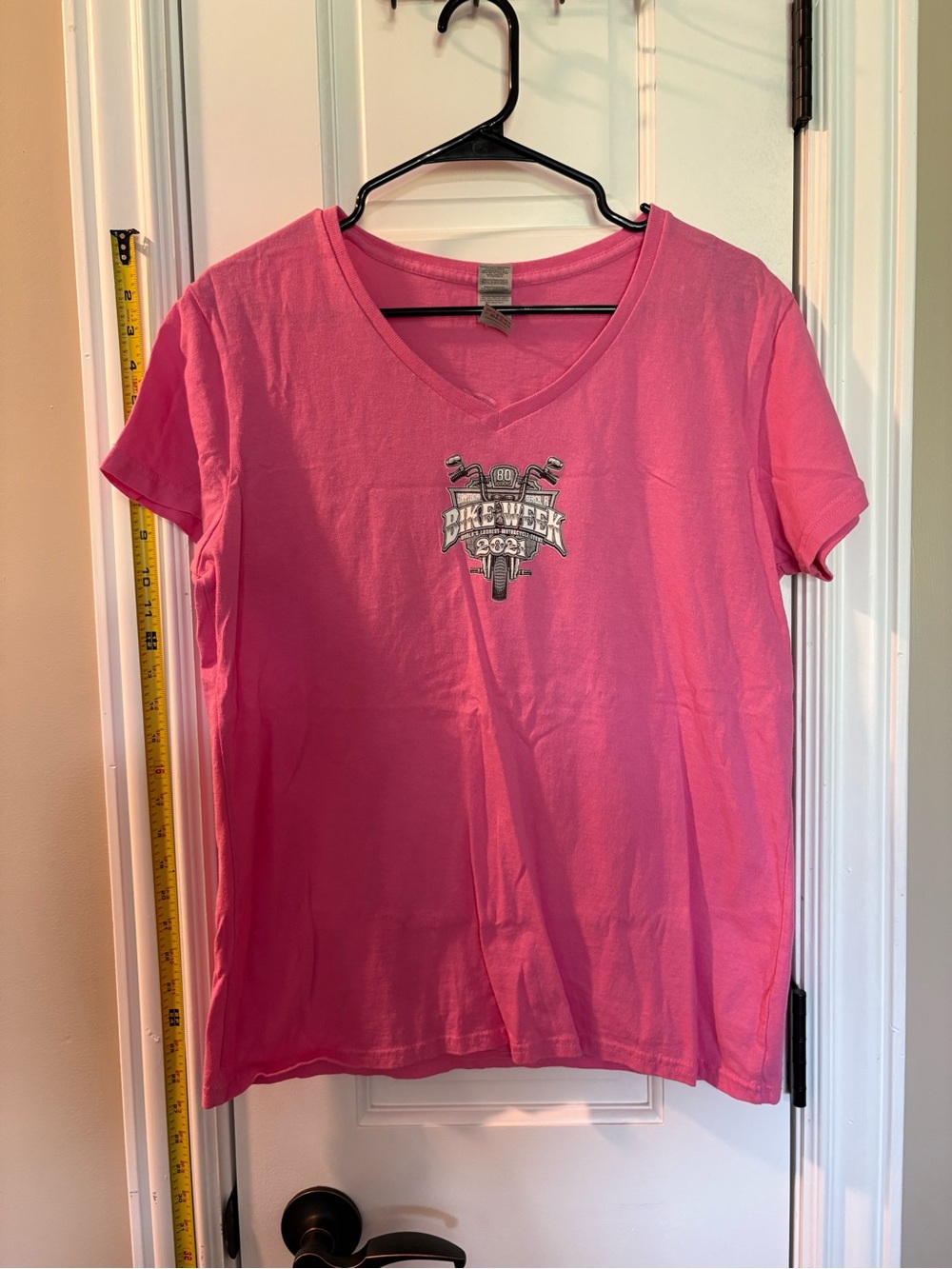 Gildan Pink V-Neck Bike Week 2021 Graphic Tee